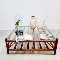 Vintage glass coffee table side table slat bottom xl