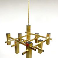 Italian vintage design brass chandelier hanglamp Gaetano Sciolari 70s