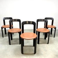 Midcentury design Bruno Rey dining room chairs and stools set eetkamerstoelen krukken