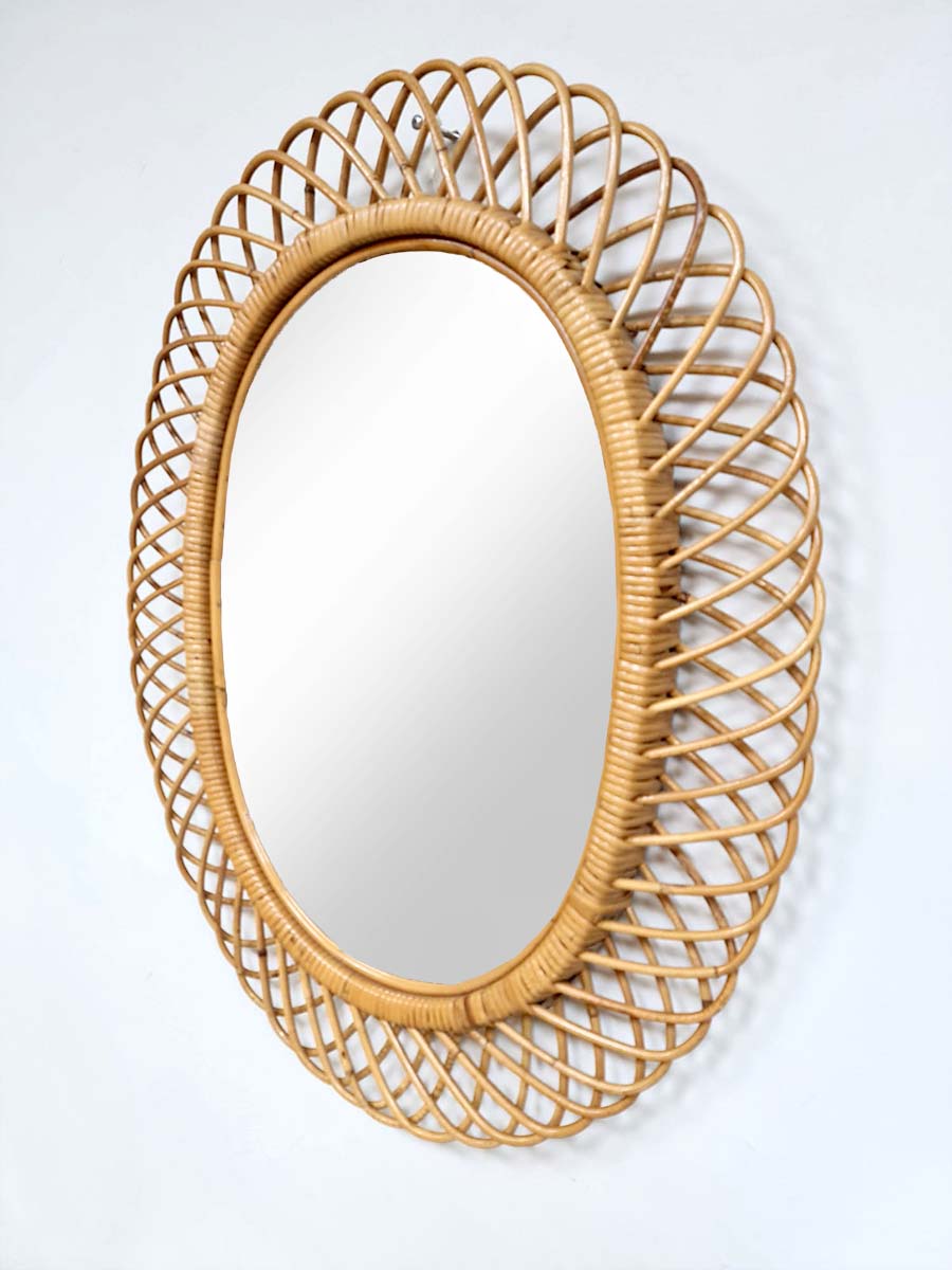 Midcentury rattan mirror rotan spiegel Franco Albini style 1950
