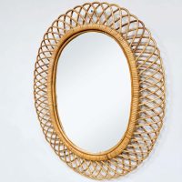 Vintage oval rattan bamboo mirror rotan spiegel Franco Albini style1960s