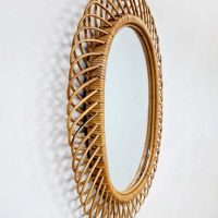 Vintage oval rattan bamboo mirror Franco Albini style 1960s