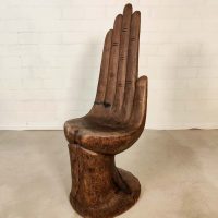 Vintage teak handcrafted wooden carved chair houten hand stoel