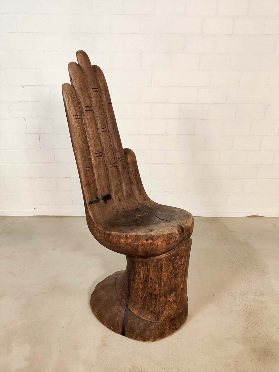 Vintage teak handcrafted wooden carved chair houten hand stoel