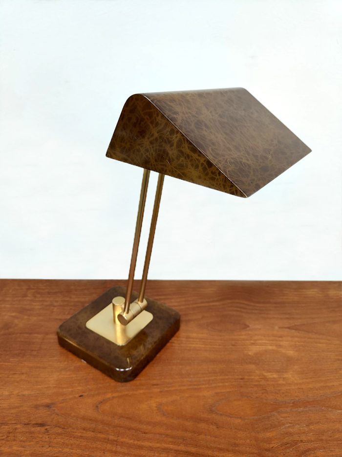 Vintage French brass and marble dessin desk lamp bureaulamp 1960