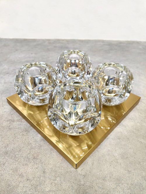 Vintage brass ceiling wall lamp Ice Cube Glass scones Peill & Putzler