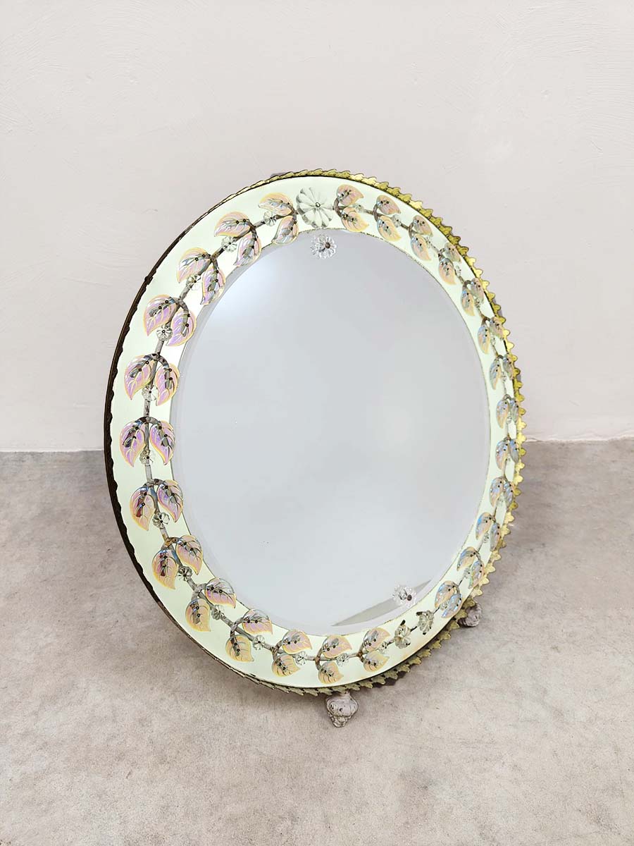 Vintage decorated illuminated mirror verlichte spiegel 'Leaves'