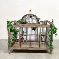 Midcentury decorative large wood metal birdcage vogelkooi 1