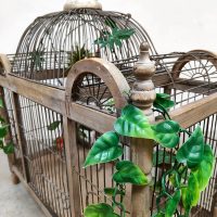 Midcentury decorative large wood metal birdcage vogelkooi 1