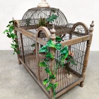 Vintage large wood metal birdcage vogelkooi