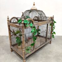 Vintage large wood metal birdcage vogelkooi