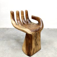 Midcentury interior design handcrafted carved chair stool houten hand stoel kruk