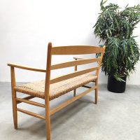 Midcentury design French rush straw seated sofa hall bench bank 'Wabi Sabi'
