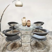 Modern vintage chrome tubular dining chairs & table buisframe eetkamerset Giotto Stoppino style