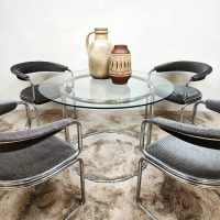Modern vintage chrome tubular dining chairs & table buisframe eetkamerset