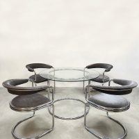 Modern vintage chrome tubular dining chairs & table buisframe eetkamerset Giotto Stoppino style