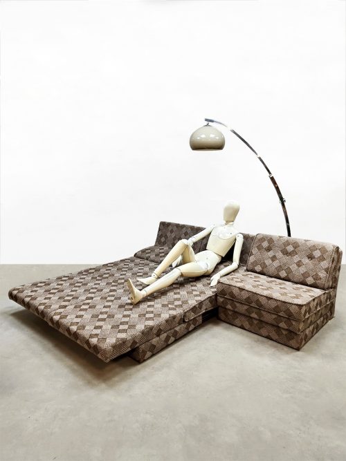 Vintage modular sofa bed elementen bank slaapbank 'Checkerd dessin'