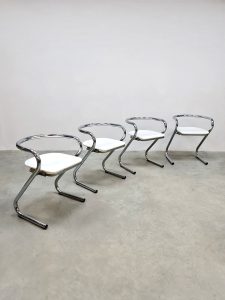 Vintage Swedish design chrome dining chairs eetkamerstoelen Borge Lindau Bo Lindekrantz 1970