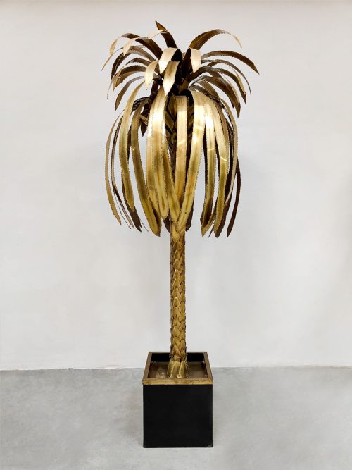 Midcentury interior design brass palmtree floor lamp palmboom vloerlamp Maison Jansen 1970