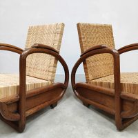 Art deco design rattan woven lounge chairs houten rieten lounge fauteuils