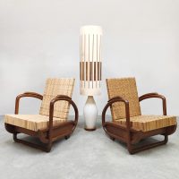 Art deco design rattan woven lounge chairs houten rieten lounge fauteuils