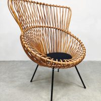 Midcentury interior design rattan chair rotan lounge fauteuil Franco Albini stijl