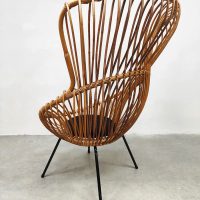 Vintage 1970 1960 design rattan chair rotan lounge fauteuil Franco Albini stijl zwart