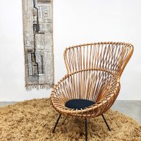 Vintage design rattan chair rotan lounge fauteuil Franco Albini stijl zwart