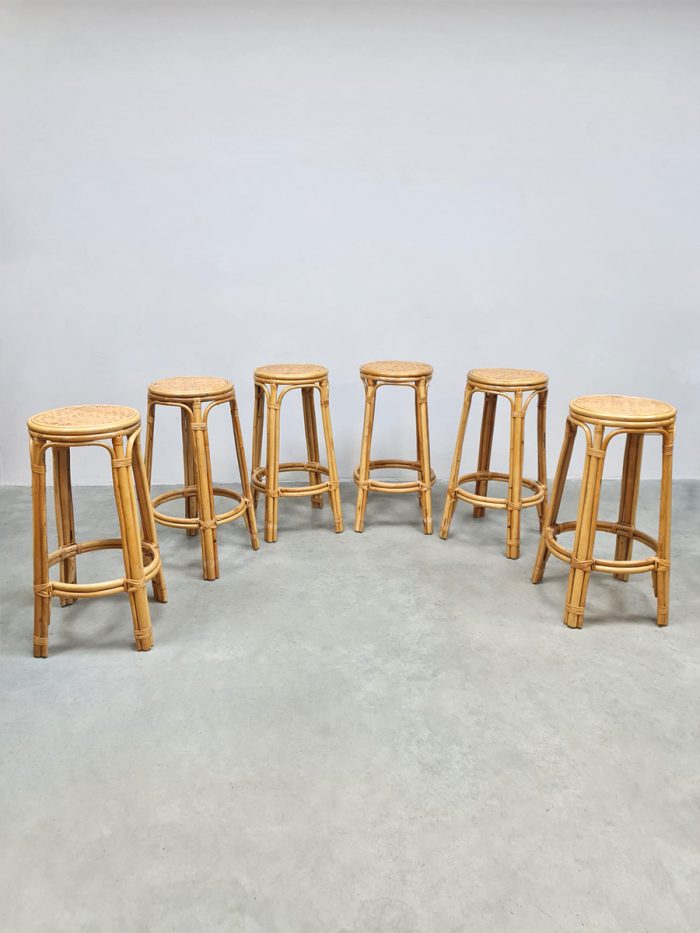 Midcentury interior design bamboo barstools stool bamboe barkrukken kruk 'Boho' vintage