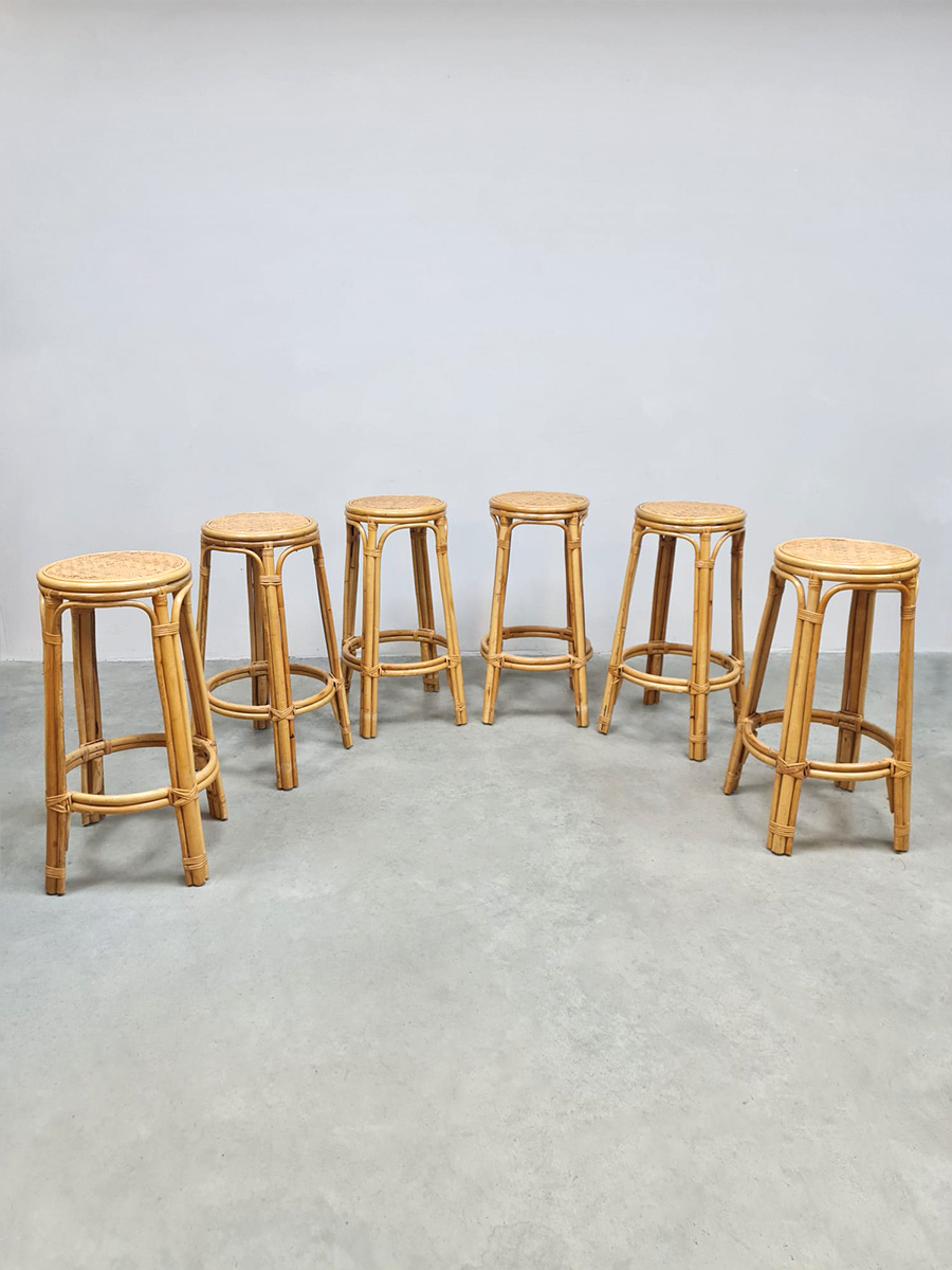 Midcentury interior design bamboo barstools stool bamboe barkrukken kruk 'Boho' vintage