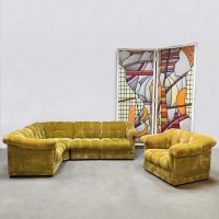 Vintage modular lounge set & armchair padded sofa modulaire bank 'mellow yellow'