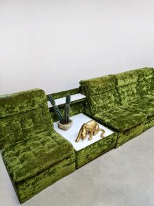 Vintage modular lounge sofa green antique velvet modulaire bank 'green antique velvet'