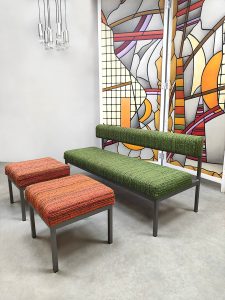 Midcentury set Dutch design dining set bench & stools eetkamer bank en krukken Sixties