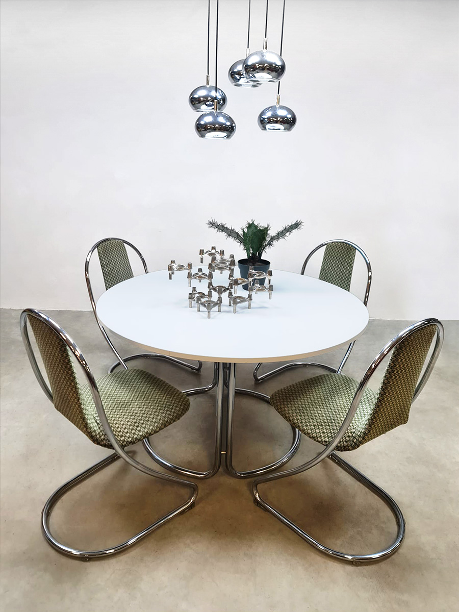 Midcentury German design dining set table chairs eetkamer set chrome Tacke Sitzmöbel 70s