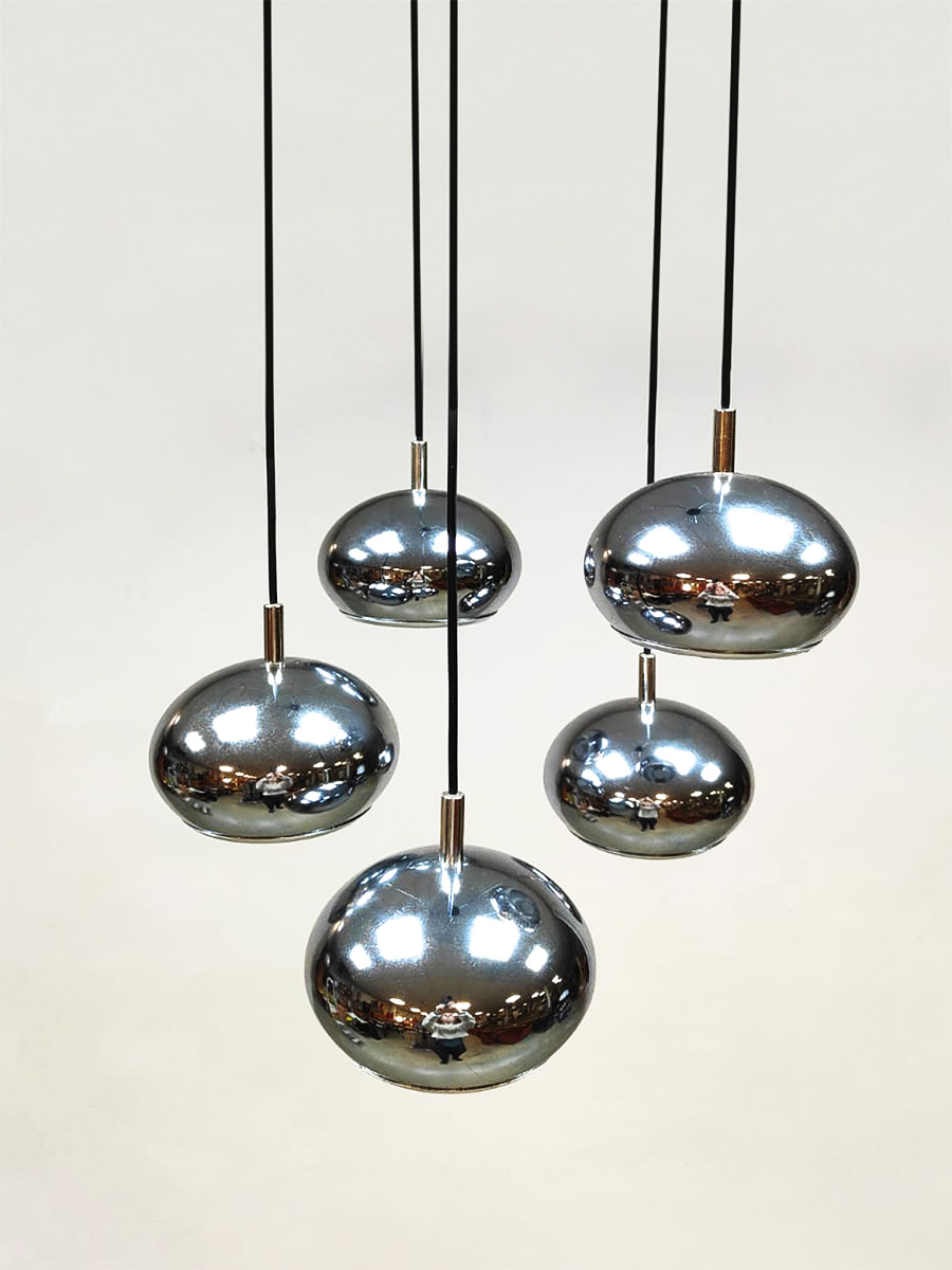 Vintage chrome cascade pendant lamp chromen hanglamp 'Silver spheres'