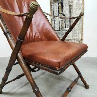 Midcentury design leather folding armchair leren klapstoel Maison Jansen 1950s
