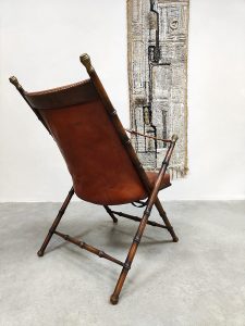 Vintage faux bamboo leather folding chair leren klapstoel Maison Jansen 'Safari style'