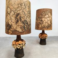 Vintage sculptural ceramic table lamps Batikatelier Marianne Koplin Batik lampshades