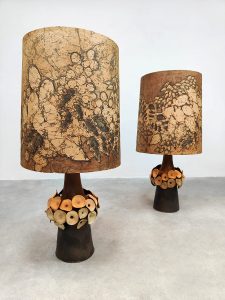 Vintage sculptural ceramic table lamps Batikatelier Marianne Koplin Batik lampshades