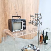 Midcentury modern Italian design plexiglass tv cabinet display side table tv kast trolley 1980