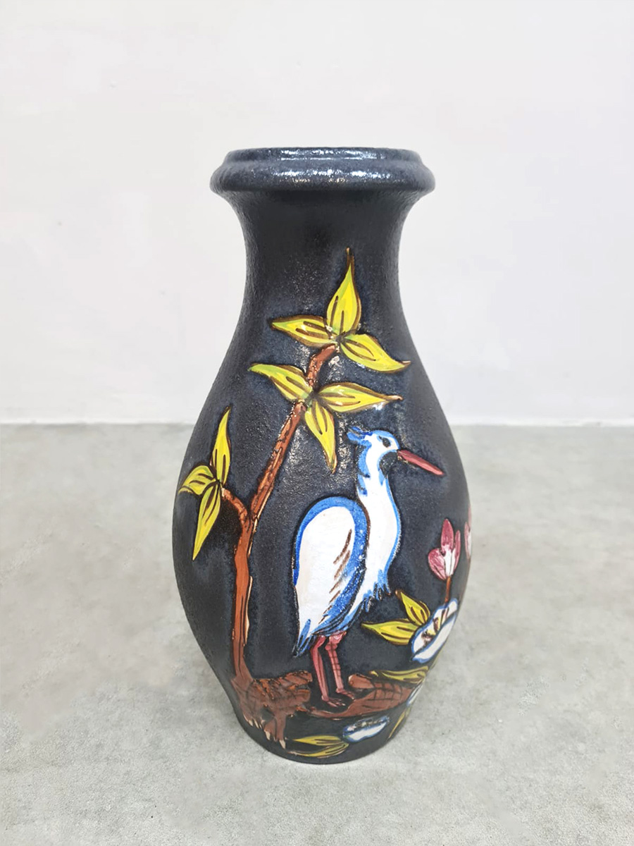Vintage ceramic vase keramiek vaas West Germany Scheurich Keramik 'Crane bird'