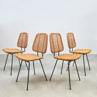 Vintage rare Dutch design rattan dinner chairs Dirk van Sliedregt