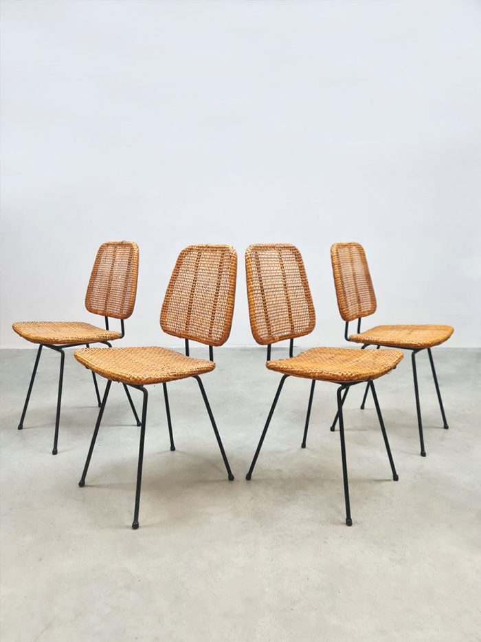 Vintage rare Dutch design rattan dinner chairs rotan eetkamerstoelen Dirk van Sliedregt