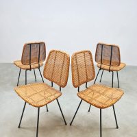 Midcentury rare Dutch design rattan dinner chairs rotan eetkamerstoelen Dirk van Sliedregt