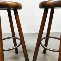 French wooden vintage barstools massief houten barkukken