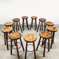 French wooden vintage barstools massief houten barkukken