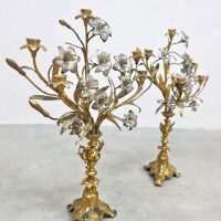 Antieke bloemen kandelaars antic candle holders brass flowers