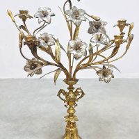 Midcentury Brass flowers French candelabra candle holder bloemen kandelaar