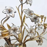 Midcentury Brass flowers French candelabra candle holder bloemen kandelaar