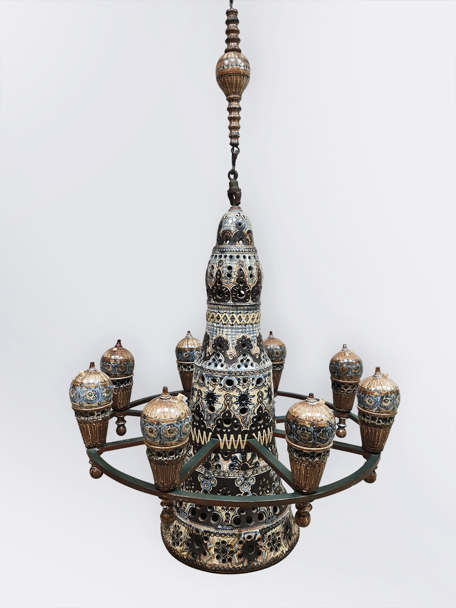 Vintage Dutch ceramic chandelier hanglamp H. Jacobs atelier 'De Champignon'